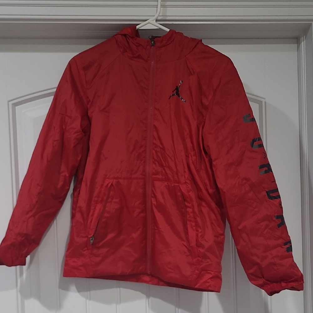 Jordan Red Zip-Up Hooded Jacket with Black Logo